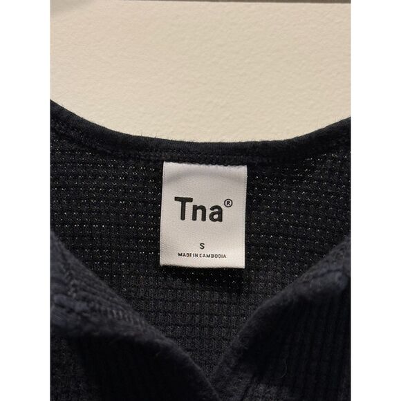 Tna Cropped Waffle Notch Tank Black Size Small EUC Aritzia Lounge Pajama Cozy - Picture 1 of 4